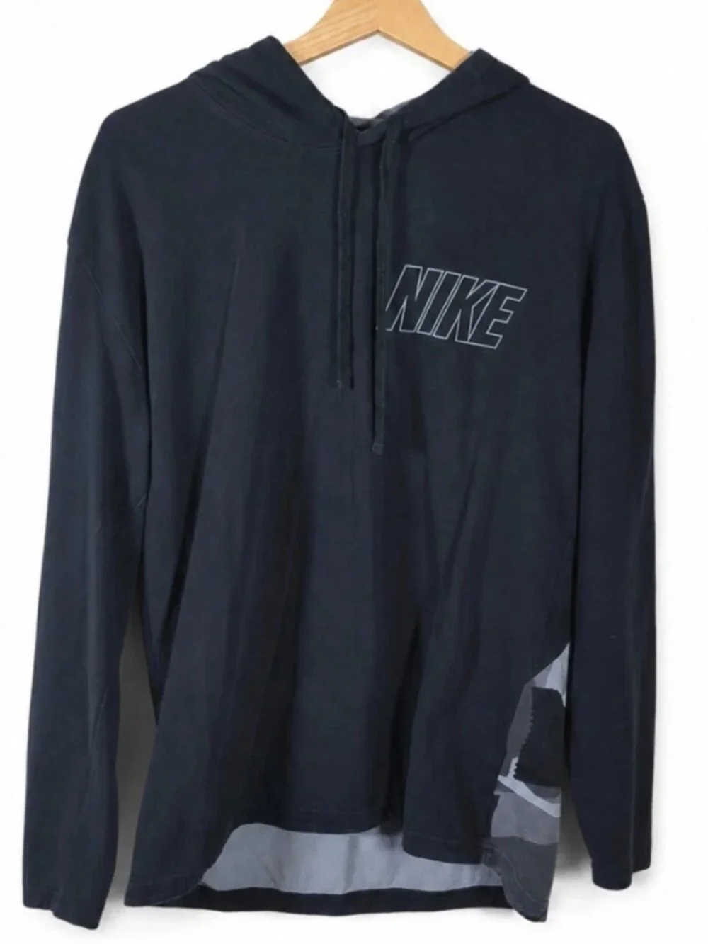 Nike Women's Large Hoodie Black Gray Camo Cotton Pullover Lightweight Sweatshirt - Picture 2 of 9